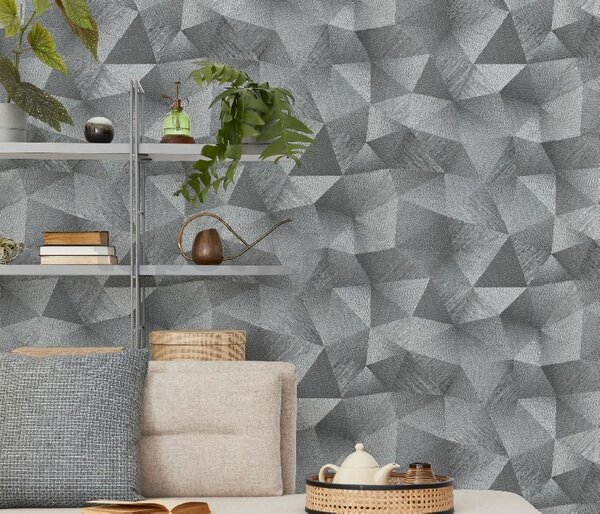 Vliesové tapety na stenu GMK 10216-10, rozmer 10,05 m x 0,53 m, diamanty 3D strieborno sivé, Erismann