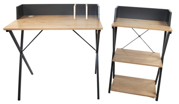 IDEPAR - Pracovný stôl LUNA Oak sonoma + kancelársky regál LUNA Oak sonoma