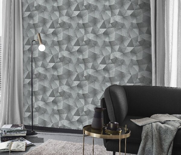 Vliesové tapety na stenu GMK 10216-10, rozmer 10,05 m x 0,53 m, diamanty 3D strieborno sivé, Erismann