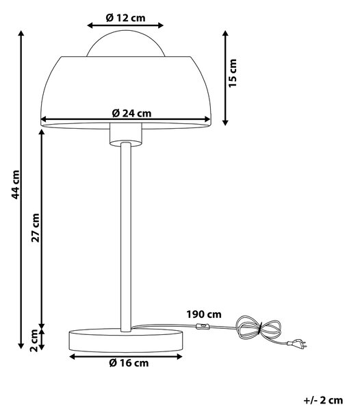 Stolná lampa zlatá kov lesklá povrchová úprava 44 cm okrúhle kupolovité tienidlo nočný stolík osvetlenie moderný štýl obývačka spálňa