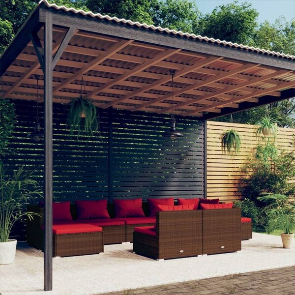 Maison Exclusive – 9-dielna záhradná súprava s vankúšmi, hnedá, z polyrotangu