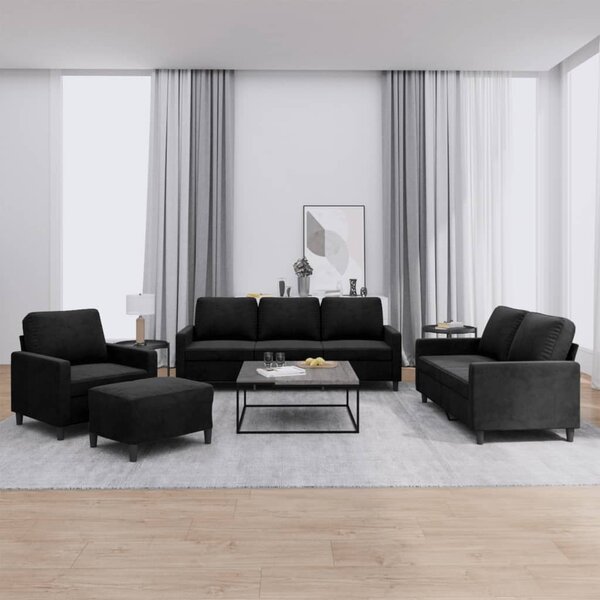 Maison Exclusive – 4-dielna sedacia súprava s vankúšmi, čierny zamat