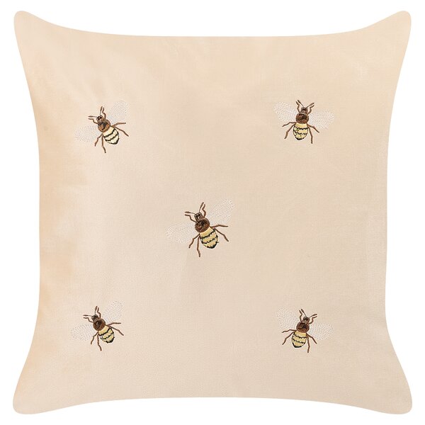 Sada 2 dekoratívnych vankúšov béžová so vzorom včiel 45 x 45 cm zamatové polyester moderný glamour štýl dekoračné doplnky