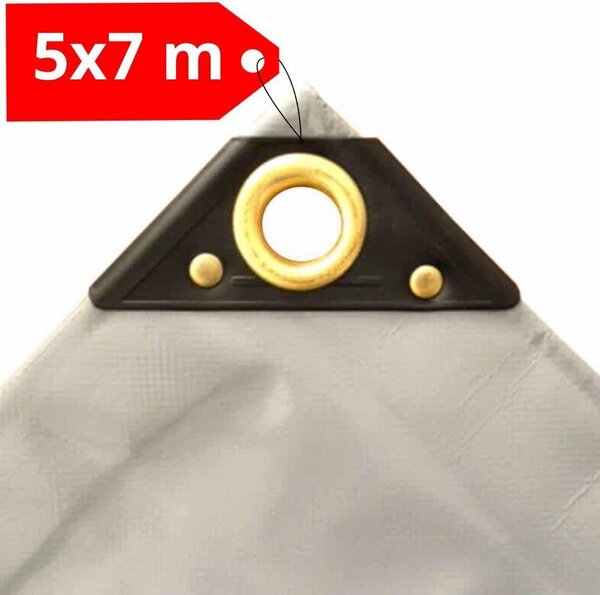 Plachta s očkami 5 x 7 m (35m²) 650 g/m² sivá PVC plachta Látková plachta Záhradná plachta