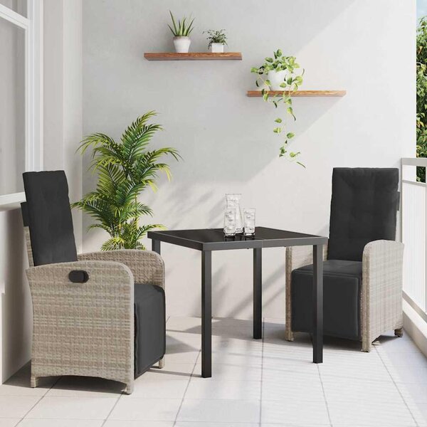 Maison Exclusive – Záhradná jedálenská súprava, 3 kusy, svetlosivý polyratan