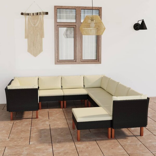 Maison Exclusive – 9-dielna záhradná súprava s vankúšmi z polyrotangu v čiernej farbe