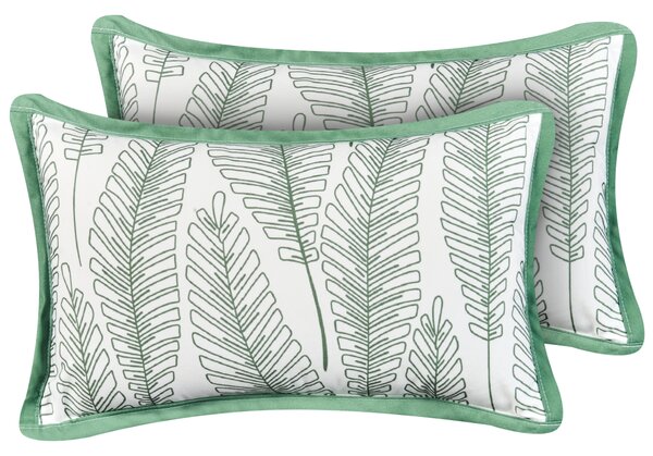 Sada 2 vonkajších dekoratívnych vankúšov zelená polyester 30 x 50 cm vzor listov záhradné doplnky