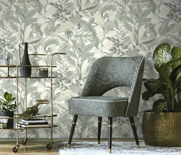Vliesové tapety na stenu ELLE DECORATION 2 10202-07, rozmer 10,05 m x 0,53 m, jungle zelená s metalickými detailmi, Erismann