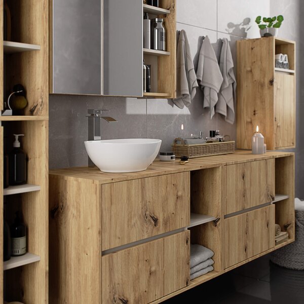 Ak furniture Závesná skrinka pod umývadlo VAMI s otvormi 90 cm dub artisan/kašmír