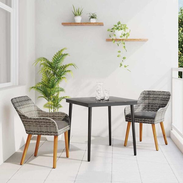 Maison Exclusive - Záhradný jedálenský set s vankúšom 3 pcs Sivá polyratan