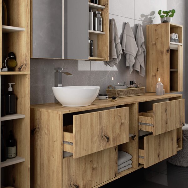 Ak furniture Závesná skrinka pod umývadlo VAMI s otvormi 90 cm dub artisan/kašmír
