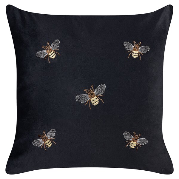 Sada 2 dekoratívnych vankúšov čierna so vzorom včiel 45 x 45 cm zamatové polyester moderný glamour štýl dekoračné doplnky