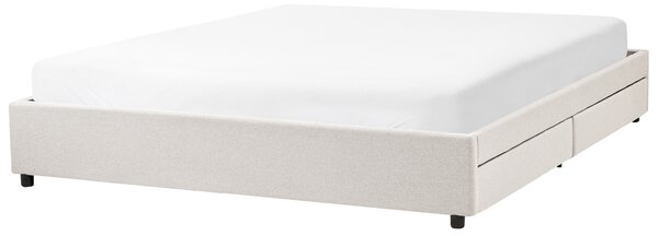 Posteľ s úložným priestorom svetlobéžová látkové čalúnenie polyester 180 x 200 cm bez čela s roštom úložné zásuvky klasický štýl spálňa