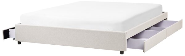 Posteľ s úložným priestorom svetlobéžová látkové čalúnenie polyester 180 x 200 cm bez čela s roštom úložné zásuvky klasický štýl spálňa
