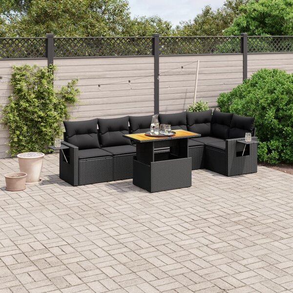 Maison Exclusive - 7-dielna záhradná súprava pohoviek s vankúšmi čierna polyratan