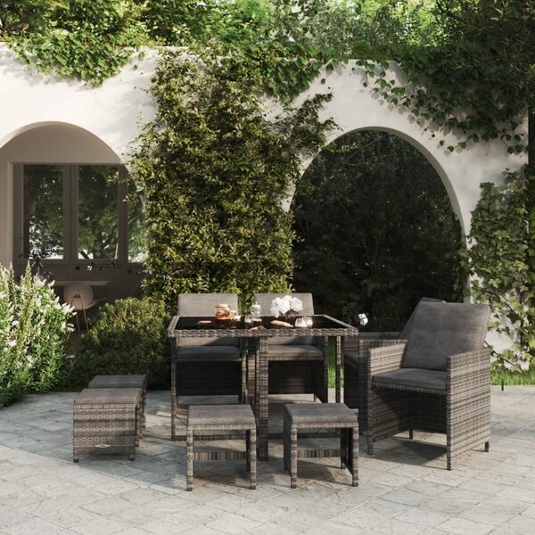 Maison Exclusive – 9-dielna záhradná jedálenská súprava s poduškami Poly Rattan Grey