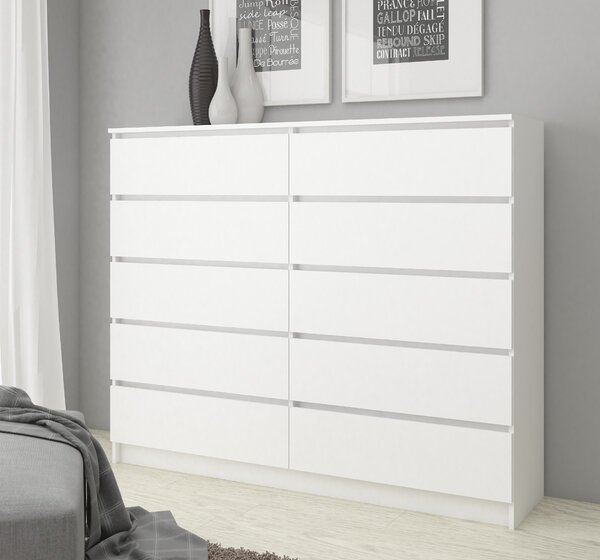 Ak furniture Komoda Kuba 140 cm 10 zásuviek biela