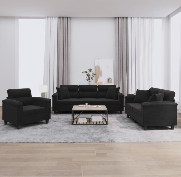 Maison Exclusive – 3-dielna sedacia súprava s vankúšmi, čierna mikrovlákna
