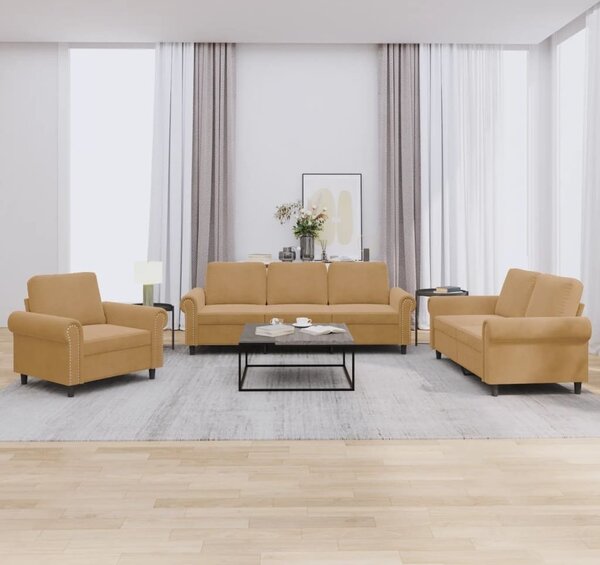 Maison Exclusive – 3-dielna sedacia súprava s vankúšmi, hnedý zamat
