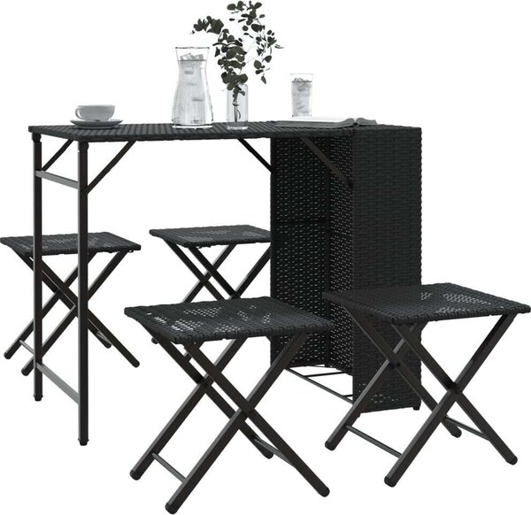 Maison Exclusive – 5-dielna záhradná jedálenská súprava, skladateľná, čierna, polyratan