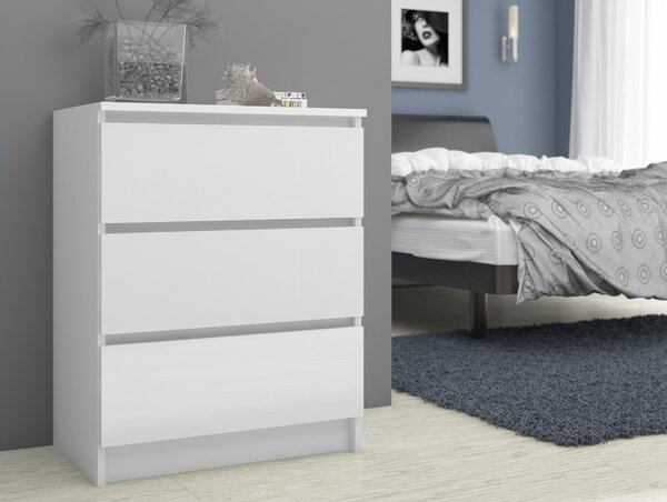 Ak furniture Komoda Kuba 60 cm - 3 šuplíky bílá