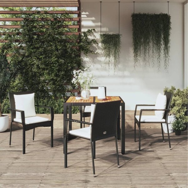 Maison Exclusive – 5-dielna záhradná jedálenská súprava s vankúšmi, čierna, polyratan