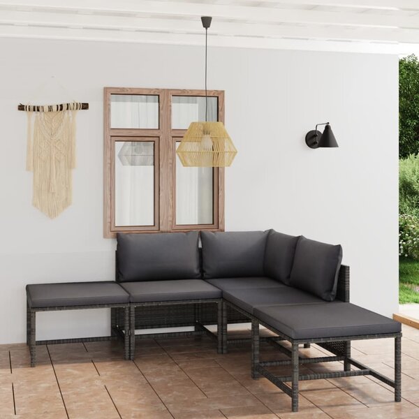 Maison Exclusive – 6-dielna záhradná súprava s vankúšmi Poly Rattan Grey