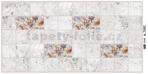 Obkladové panely 3D PVC TP10026181, rozmer 964 x 484 mm, sivý betón s kvetmi, GRACE