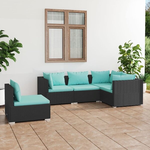 Maison Exclusive – 5-dielna záhradná súprava s vankúšmi z polyrotangu, čierna