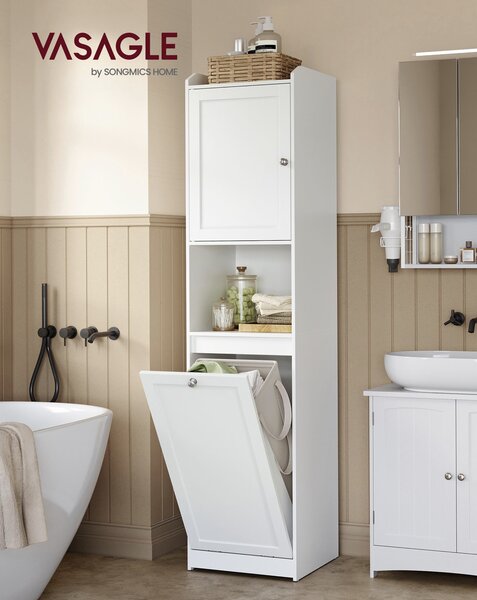 SONGMICS Vysoká kúpeľňová skrinka s košom na bielizeň Vasagle Clark biela