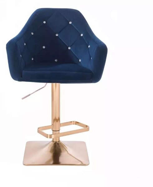 LuxuryForm DESIGN Barová stolička ROMA VELUR na zlatej hranatej podstave - modrá