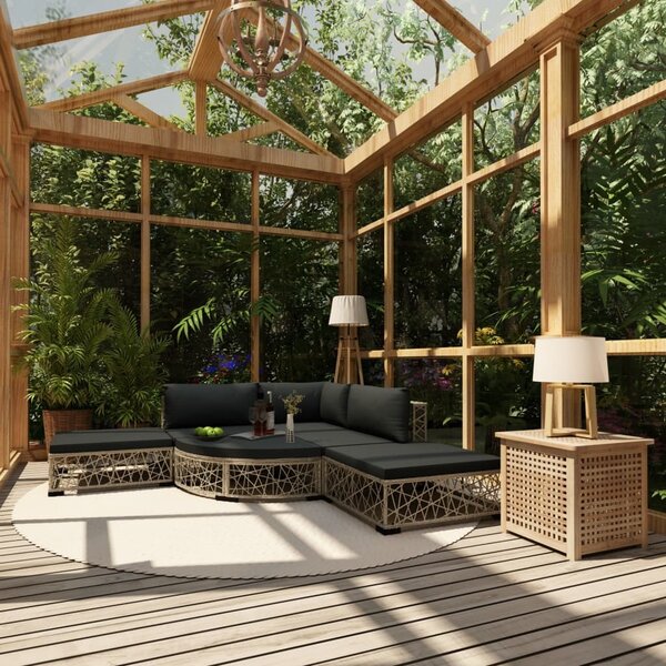 Maison Exclusive – 6-dielna záhradná súprava s vankúšmi Poly Rattan Grey