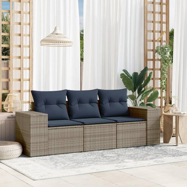 Maison Exclusive – 3-dielna záhradná sedacia súprava s vankúšmi, sivá, polyrotang