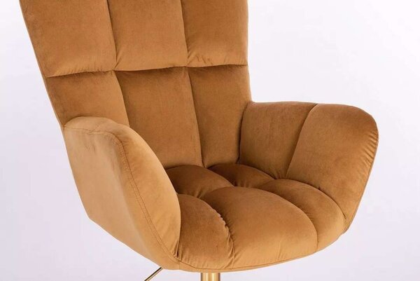 LuxuryForm DESIGN Barové kreslo AURORA VELUR na zlatom tanieri - medové
