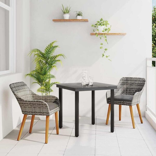 Maison Exclusive - Záhradný jedálenský set s vankúšom 3 pcs Sivá polyratan
