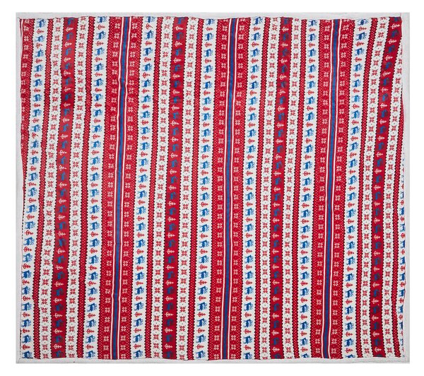 Deka červená modrá flanel polyester 200 x 220 cm geometrický vianočný vzor kožušinová prikrývka na zimu klasický štýl doplnky