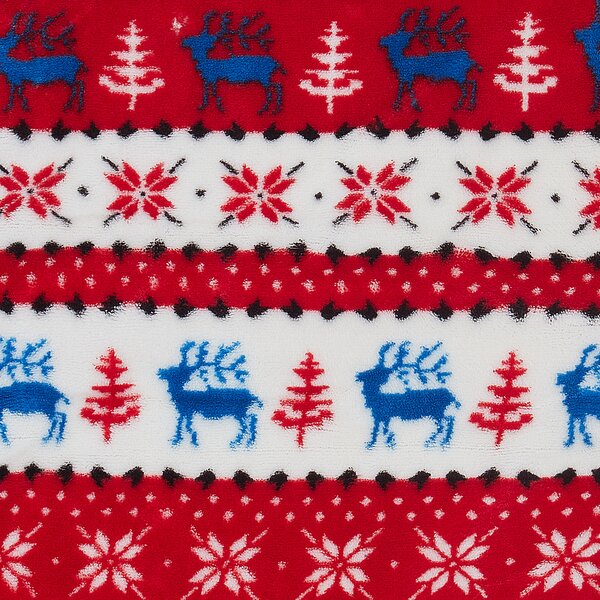 Deka červená modrá flanel polyester 200 x 220 cm geometrický vianočný vzor kožušinová prikrývka na zimu klasický štýl doplnky
