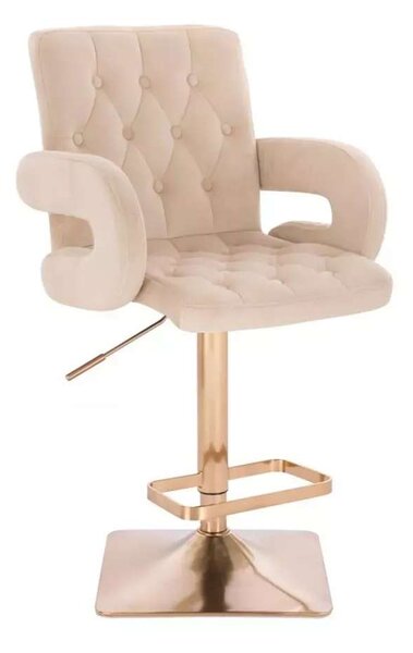 LuxuryForm DESIGN Barová stolička BOSTON VELUR na zlatej hranatej podstave - krémová