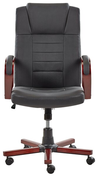 Masážne kreslo čierna koža otočné s kolieskami ergonomické nastaviteľná výška moderný štýl kancelária