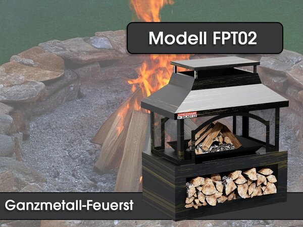 Celokovový krb FPT02, 94 x 82 x 45 cm, s ochranou proti dažďu