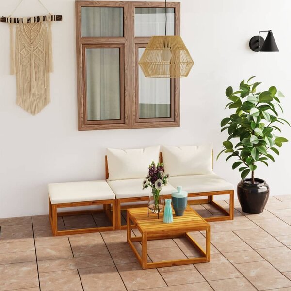 Maison Exclusive – 4-dielna záhradná súprava s vankúšmi v krémovej farbe z masívneho akátového dreva