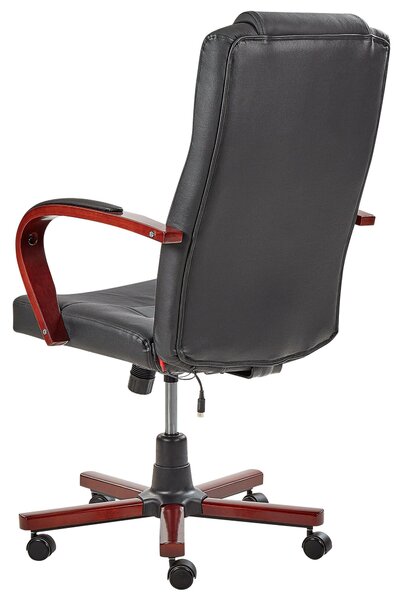 Masážne kreslo čierna koža otočné s kolieskami ergonomické nastaviteľná výška moderný štýl kancelária