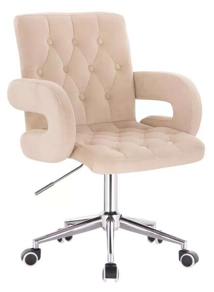 LuxuryForm DESIGN Stolička BOSTON VELUR na striebornej podstave s kolieskami - krémová