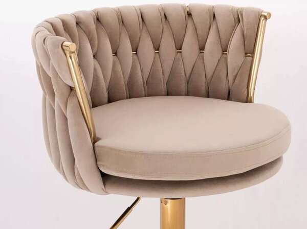 LuxuryForm DESIGN Stolička LYON VELUR na zlatom tanieri - latte