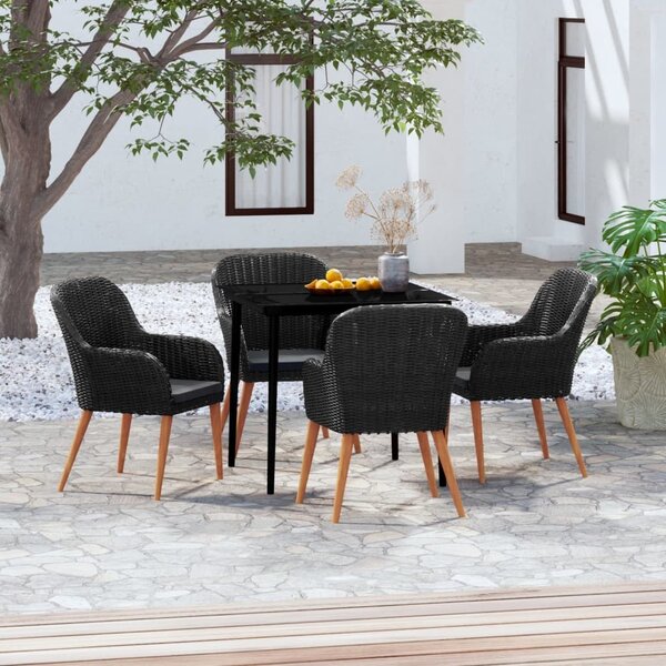 Maison Exclusive – 5-dielna záhradná jedálenská súprava s vankúšmi, čierna