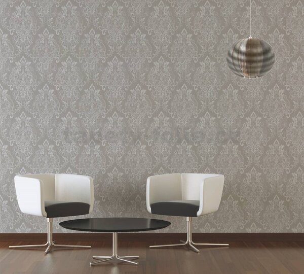 Vliesové tapety na stenu New Life 37681-4, rozmer 10,05 m x 0,53 m, zámocký vzor metalicky krémový na hnedom podklade, A.S. CRÉATION