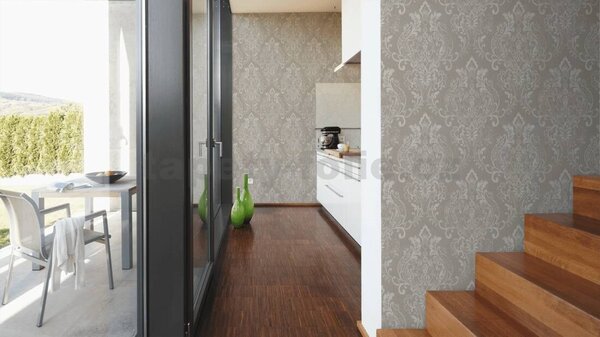 Vliesové tapety na stenu New Life 37681-4, rozmer 10,05 m x 0,53 m, zámocký vzor metalicky krémový na hnedom podklade, A.S. CRÉATION