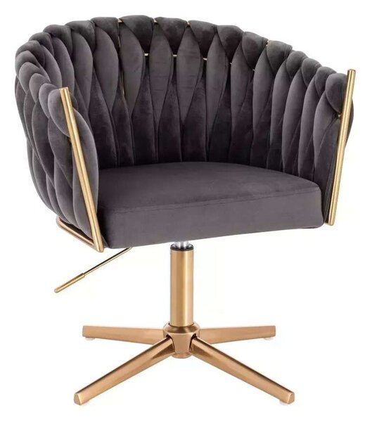 LuxuryForm DESIGN Kreslo NORDEN VELUR na zlatom kríži - tmavo šedé