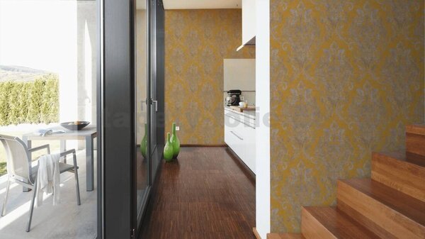 Vliesové tapety na stenu New Life 37681-2, rozmer 10,05 m x 0,53 m, zámocký vzor strieborný na okrovom podklade, A.S. CRÉATION