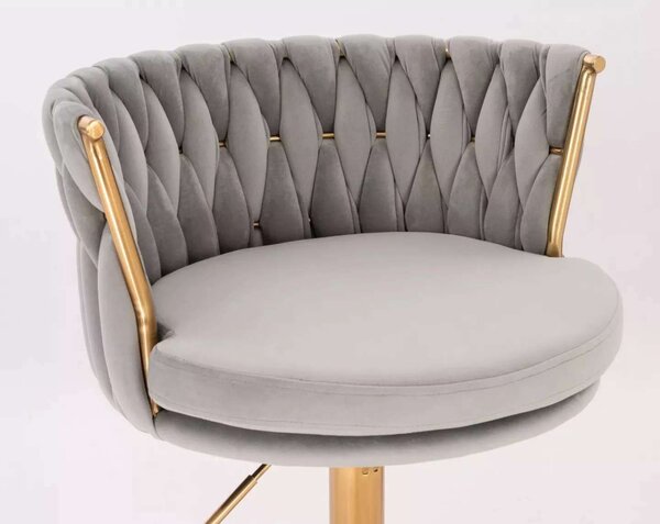 LuxuryForm DESIGN Barová stolička LYON VELUR na zlatom tanieri - svetlo šedá